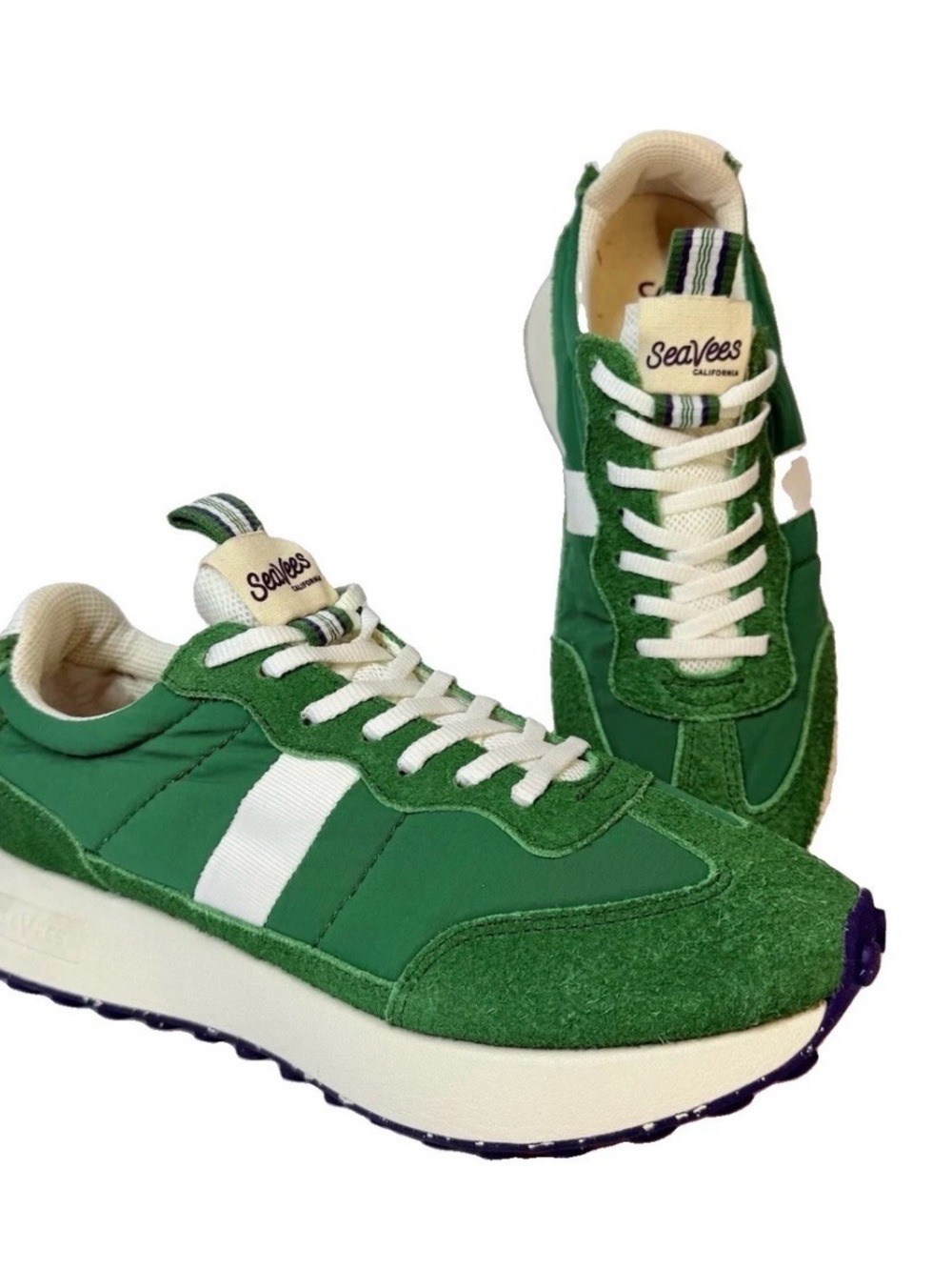 SeaVees Green & White Retro Runner Sneakers with Cream Accents